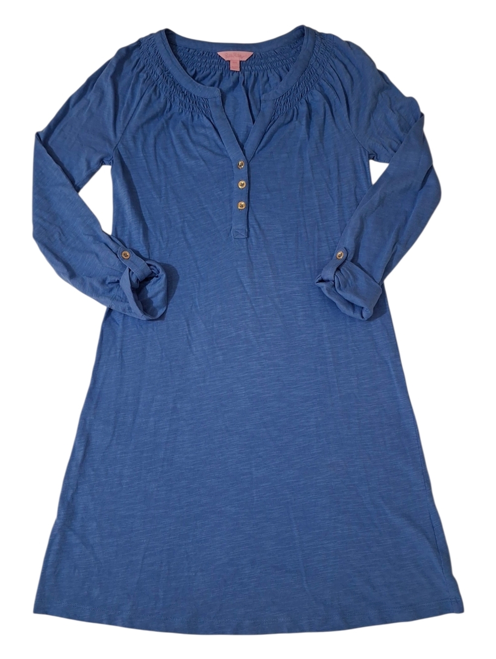 Lilly Pulitzer Sleeved Essie Bennett Blue Smocked Tunic Shift Dress Size XXS